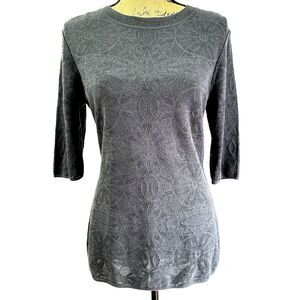 M Missoni Women's Crewneck Sweater SZ 46/10 Gray Knit Floral Design Elbow Sleeve